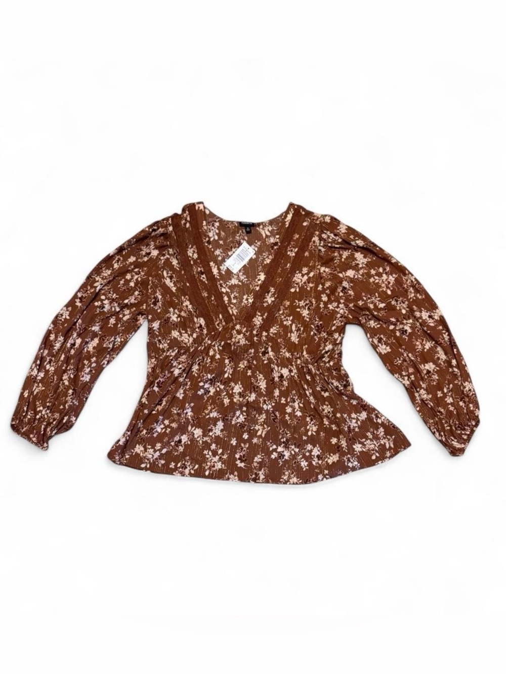 torrid Brown Floral V-Neck Lace-Trim Peasant Blouse